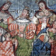 Wandmalerei „Törichte Jungfrauen“ in der Holzkirche in Hervartov (Herbertsdorf)